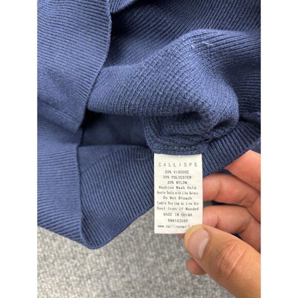 Calliope Hoodie Womens Small Navy Blue Ribbed Knit Raglan Elbow Patch Pullover - Picture 5 of 6